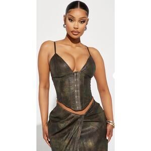 Fashion Nova Corset Top Medium Faux Leather Mettalic